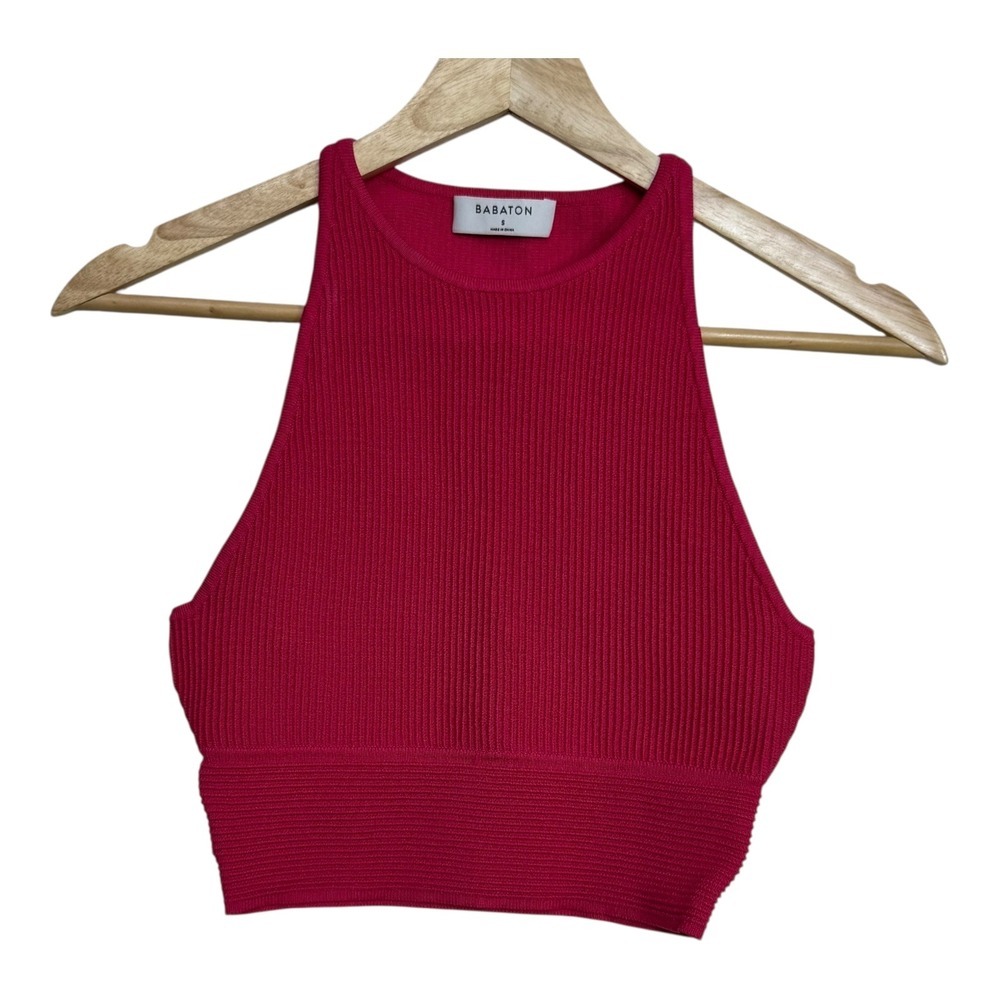 Aritzia Babaton Cropped Tank Top Red‎ Ribbed Sleeveless Size S pink